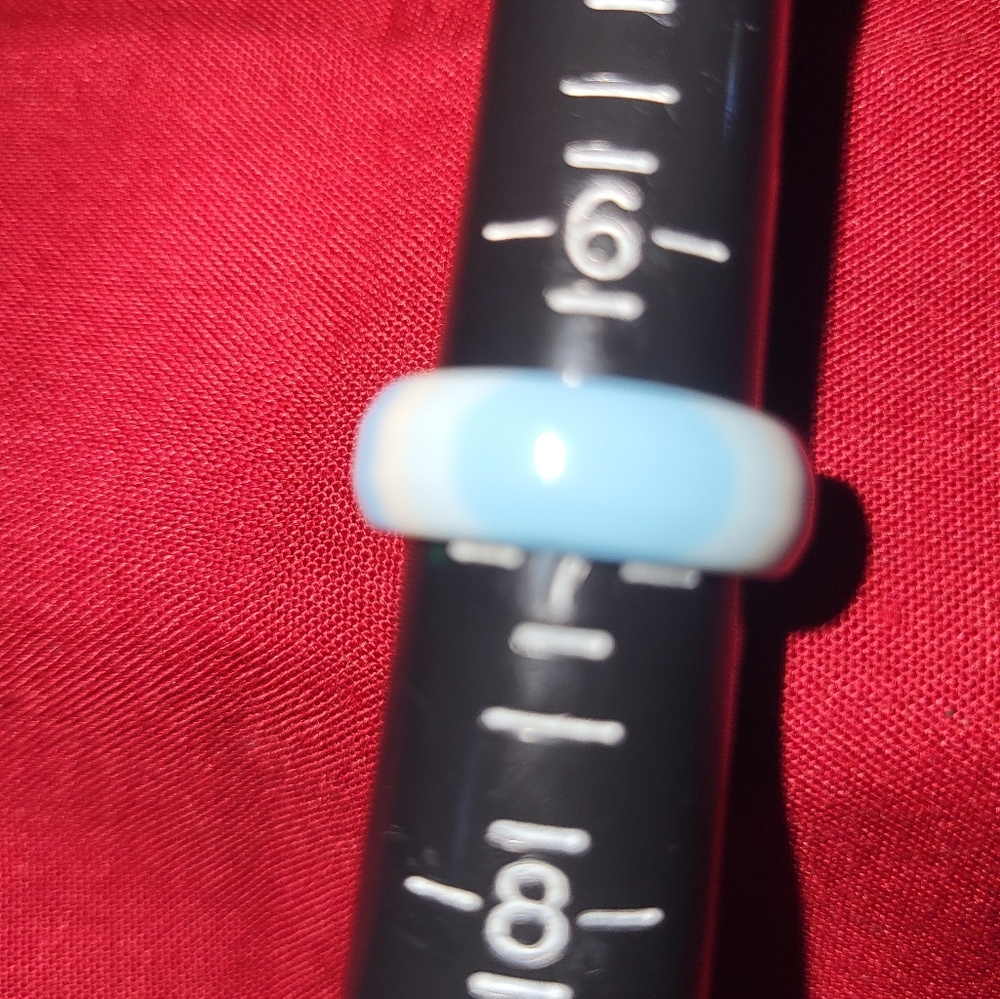 Women's Blue/White Striped Plastic Ring